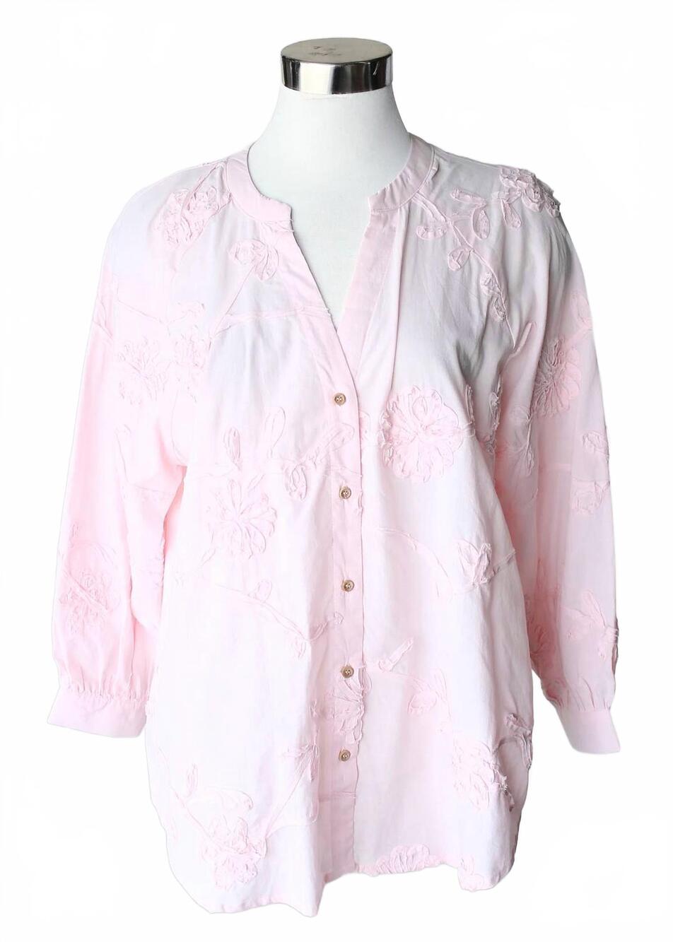 NEW KEREN HART women's button down blouse - plus in blush